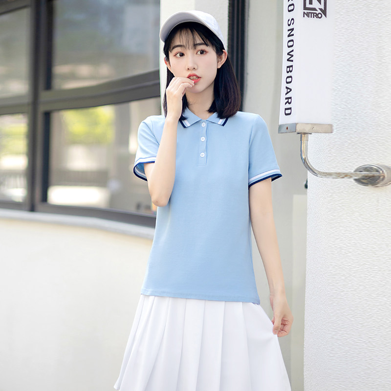 女幼师短袖POLO衫园服定制印标