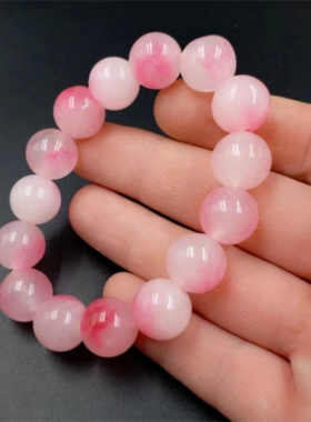 小清新桃红冰透粉桃花石13mm绕指柔渐变色手链合成 石英岩玉手串