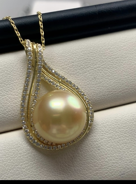 天然海水珍珠吊坠设计款 澳白金珠大溪地 孤品现货一物一图