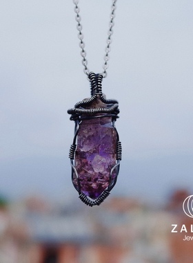 杂露集自制银绕线超七内含草莓晶彩虹吊坠