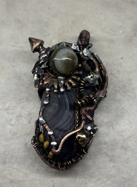 杂露集手工合作紫色玛瑙眼睛石电阻古灵精怪小吊 坠