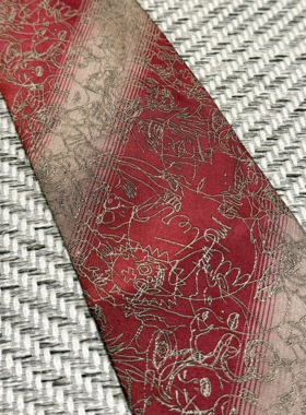 复古红色印花领带男商务正装轻奢百搭职业领带配饰