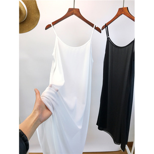 薄款 中长吊带裙女夏 内搭衬裙透明雪纺纱连衣裙里衬打底裙宽松大码