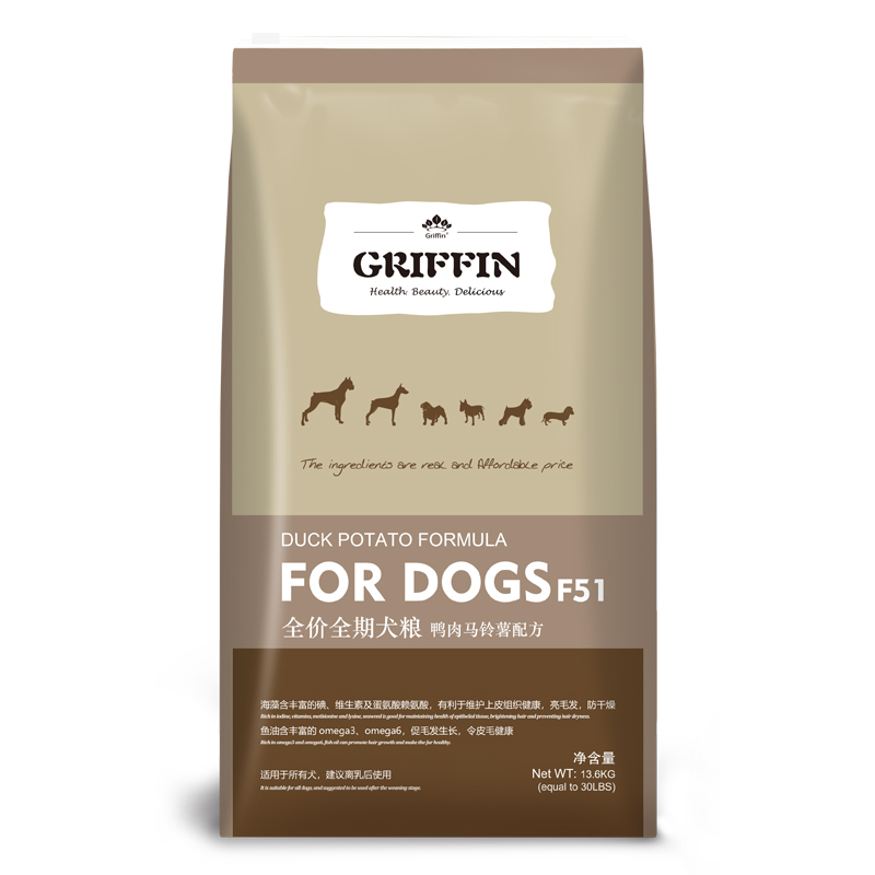 贵芬F51新鲜鸭肉马铃薯全价犬粮通用幼成犬粮金毛繁育狗粮13.6kg