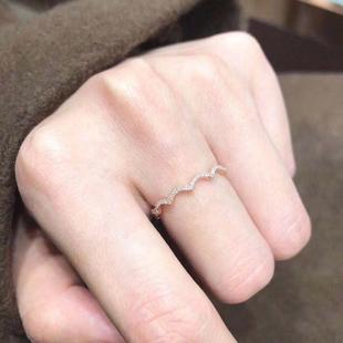 18K金精致波浪纹满钻小排戒尾戒叠戴戒指时尚简约Au750