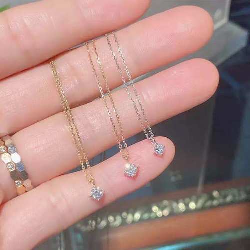 18k玫瑰金项链四爪单钻