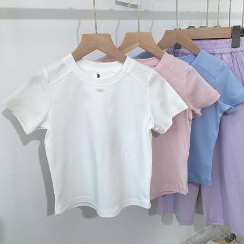 女童氨棉短袖T恤纯色修身110-170