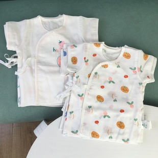 2件装 双层纱布短袖 和尚服纯棉透气初生婴儿宝宝上衣 新生儿夏薄款