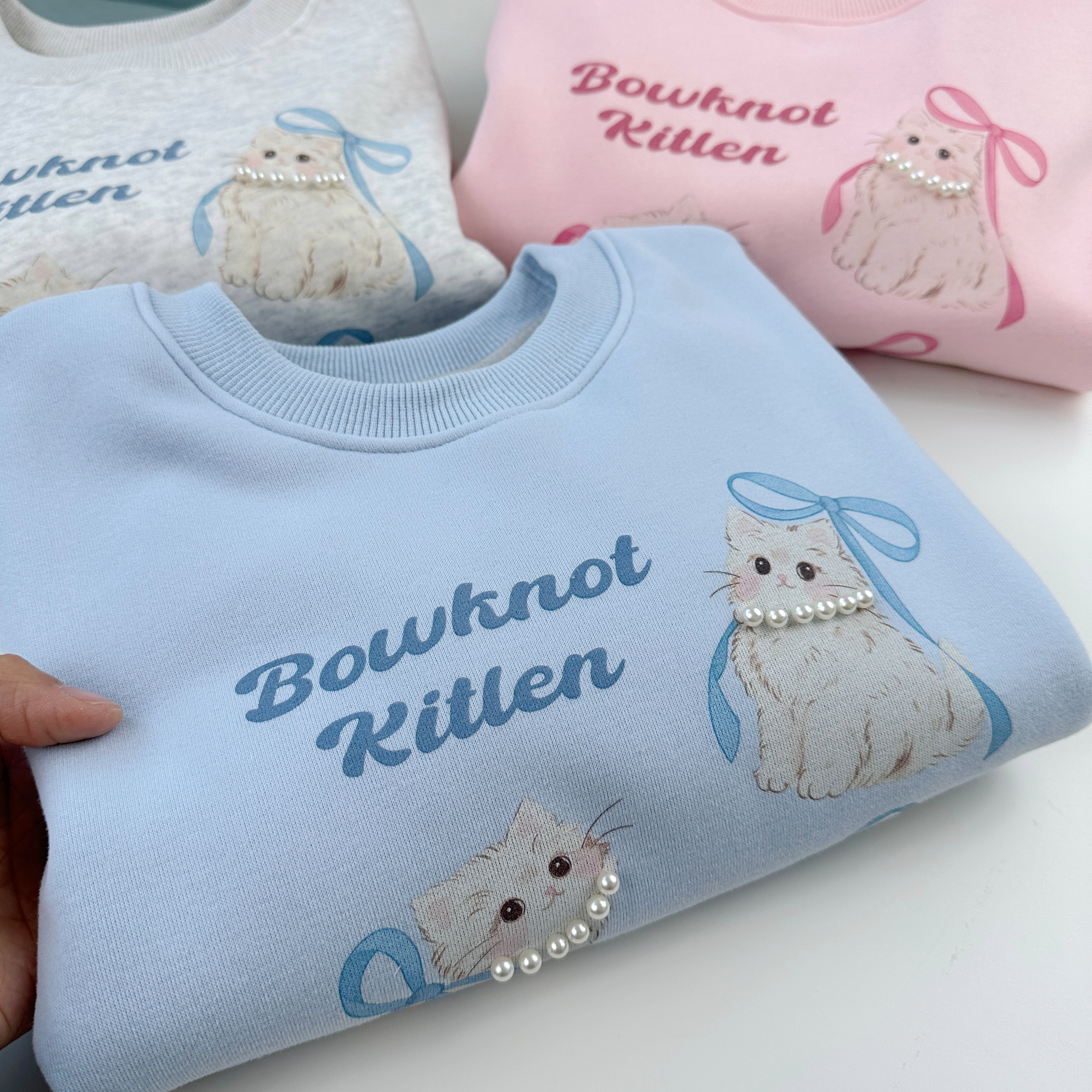 女童一体绒卫衣奥粒绒猫咪图案