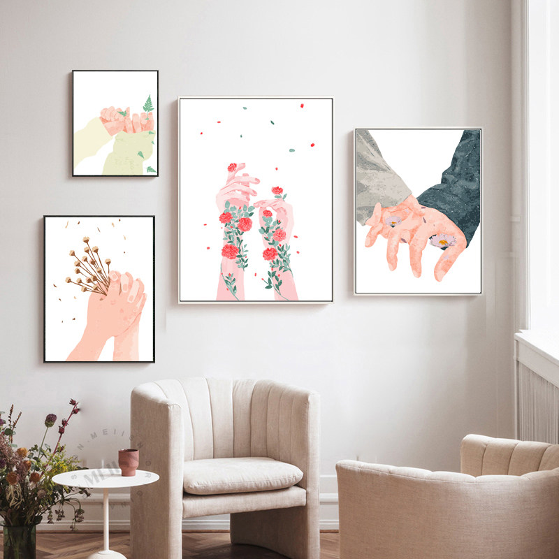 手绘diy数字油画小清新装饰画填充情侣牵手油彩画北欧挂画客厅ins