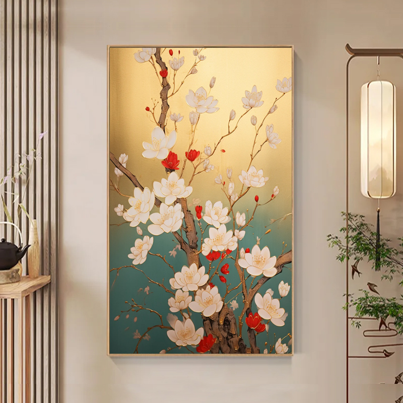 diy数字油画玉兰花花卉手绘填充丙烯油彩画客厅玄关装饰画手工解图片