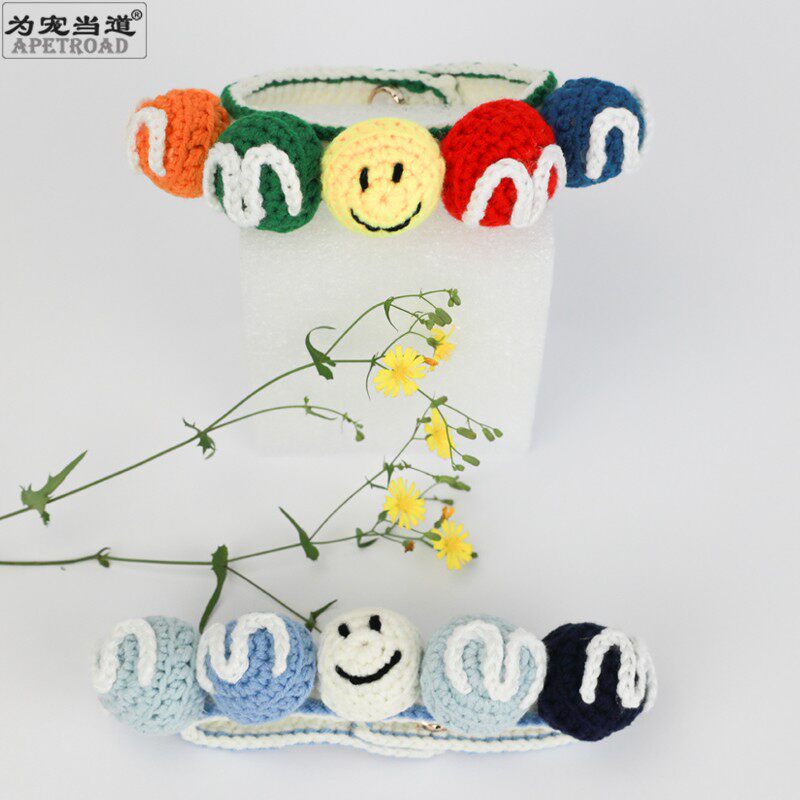 纯手工M豆宠物用品猫咪项圈领结围脖小型犬毛线针织围巾泰迪博美