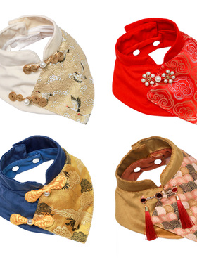 新年款宠物国风口水巾猫咪围巾狗狗拜年喜庆汉服围脖复古风唐装