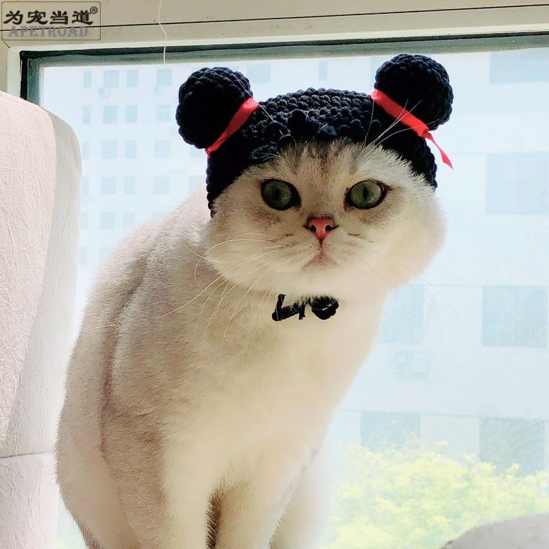 哪吒变装宠物帽子莉娜熊饰品头饰功夫猫咪变装帽手工编织猫帽子