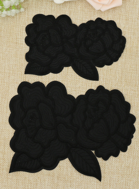 可缝可烫黑色大号长玫瑰布贴 加长方形双牡丹花补丁贴布 羽绒服贴