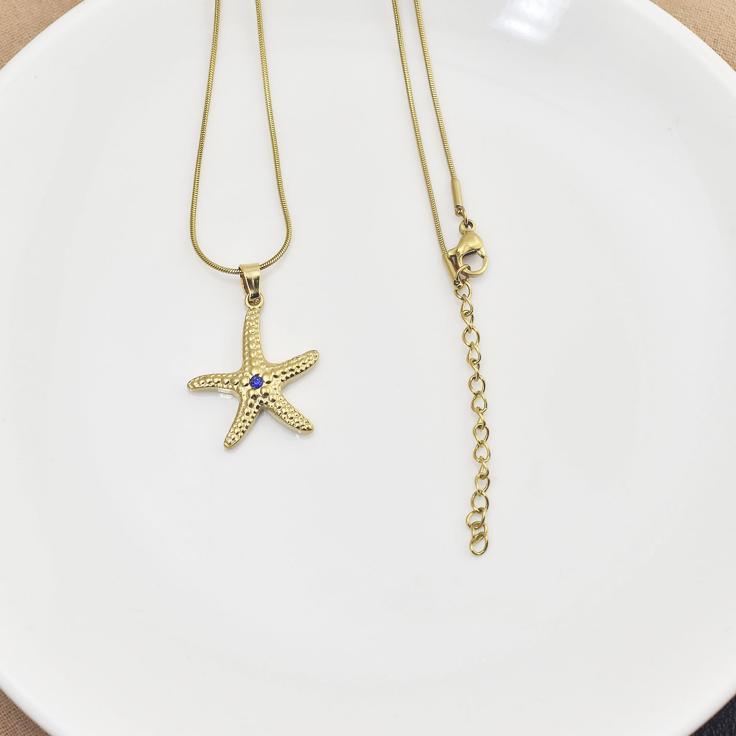 设计师款金色海星吊坠蛇骨项链