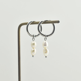 小众轻奢天然珍珠串耳环女简约气质圆环耳饰新中式无耳洞耳夹女