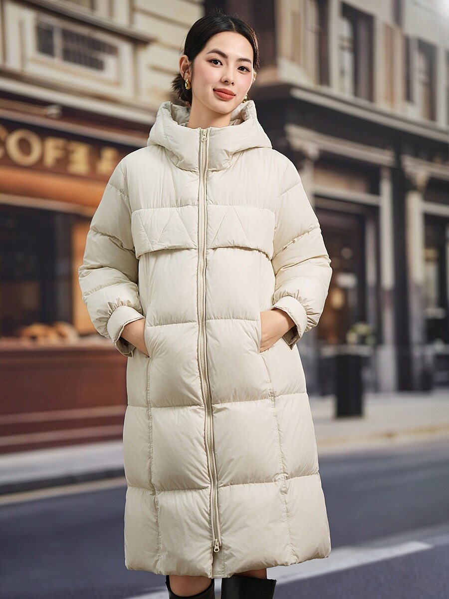 2025冬季新款连帽加厚保暖羽绒服女时尚中长款过膝显瘦韩版外套潮