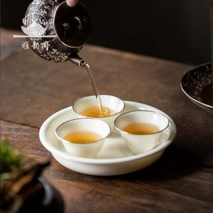 雅韵阁包银口陶瓷撇口杯品茗杯功夫茶具白瓷手工主人杯复古小茶杯