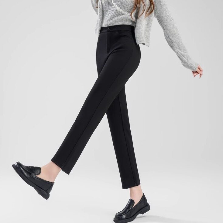 【直筒小黑裤】大码高腰西装裤女通勤秋直筒显瘦窄版拉链休闲裤子