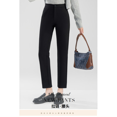 【直筒小黑裤】大码高腰西装裤女通勤秋直筒显瘦窄版拉链休闲裤子