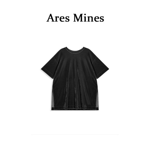 【盛朗熙Ares Mines】丝丝格调 简约纯色丝绒质感圆领宽松短袖T恤