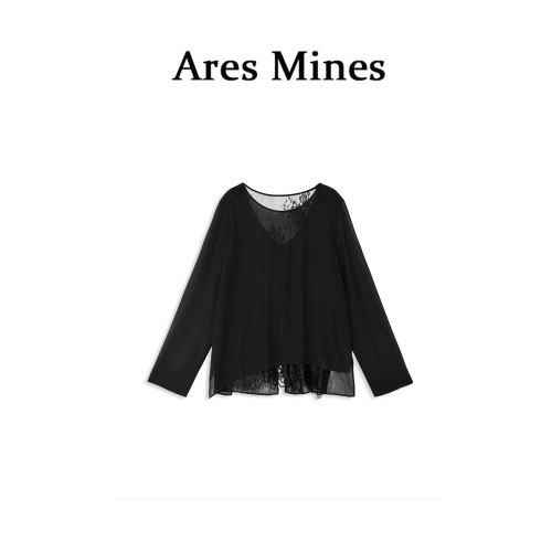 【盛朗熙Ares Mines】丝雾织梦 清透氛围感蕾丝拼接圆领长袖罩衫