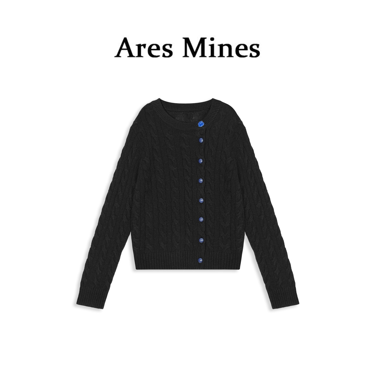 【盛朗熙AresMines】蓝色心焰 山羊绒撞色纽扣麻花纹短款毛衣开衫,女装/女士精品,毛针织衫,淘宝优惠券,粉丝福利购,淘宝优惠卷