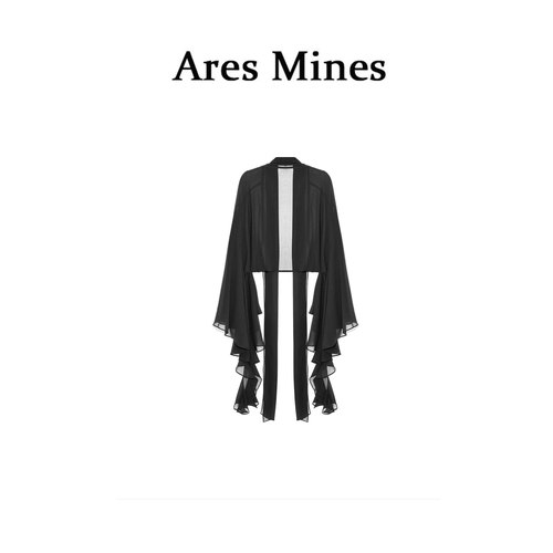 【盛朗熙Ares Mines】小岛微风 透视感网纱长款飘带设计披肩罩衫