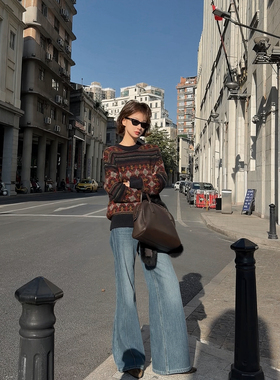 【盛朗熙Ares Mines】牛仔计划 高腰显瘦水洗蓝微喇牛仔裤长裤女