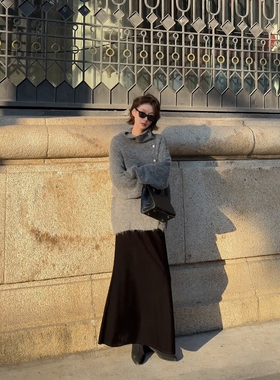 【盛朗熙AresMines】烟云漫步 秋冬高智松弛高领纽扣设计灰色毛衣