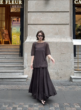 【盛朗熙Ares Mines】麻织云絮 满分麻感清透圆领针织T恤短袖上衣