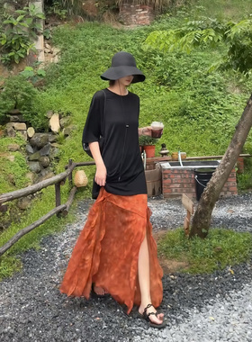 【盛朗熙Ares Mines】落日熔金 度假风木耳边裁片设计A字半身裙