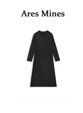 【盛朗熙Ares Mines】秋冬新品 净版廓形V领系带收腰连衣裙