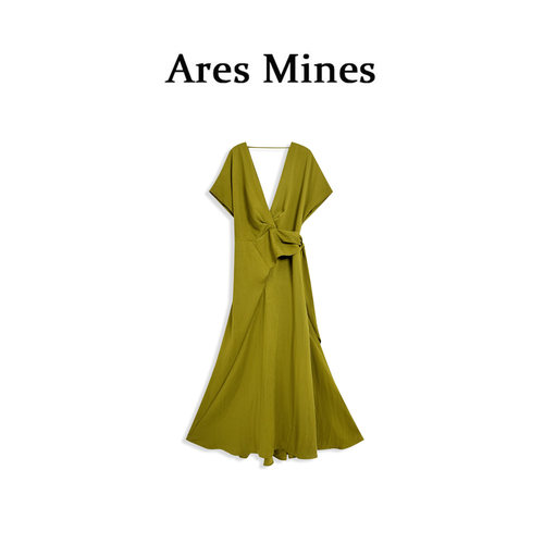 【盛朗熙AresMines】青峦叠翠 法式度假风腰部绑带设计露背连衣裙