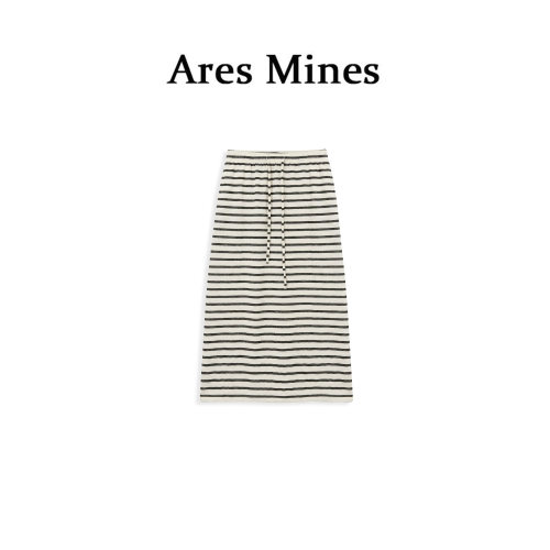 【盛朗熙Ares Mines】海风琴键 夏季休闲抽绳设计条纹A字半身裙