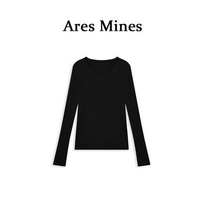 【盛朗熙AresMines】柔软时光 拼带设计坑条纹肌理显瘦针织打底衫
