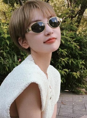明星同款凯旋门防紫外线眼镜椭圆形个性金属墨镜女偏光复古太阳镜