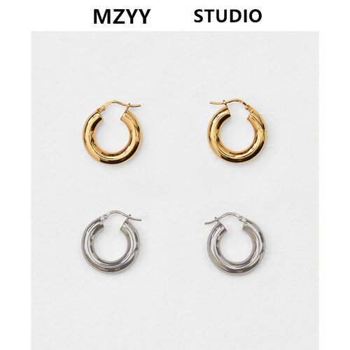 mzyy钛钢镀金大牌欧美极简耳圈