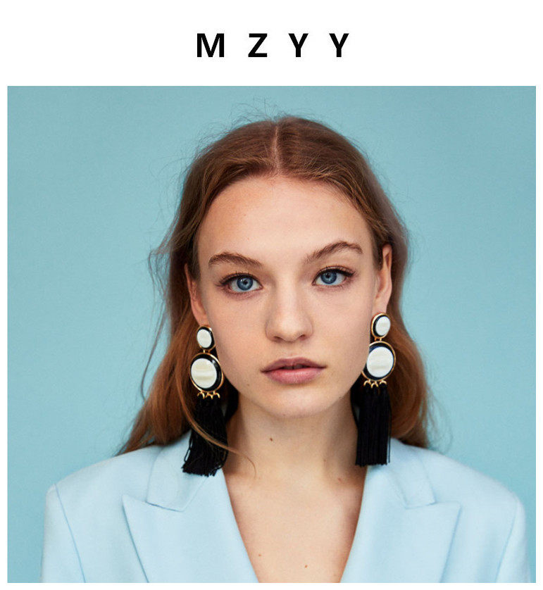ZARA 黑白色简约素色夸张流苏长款超长耳环