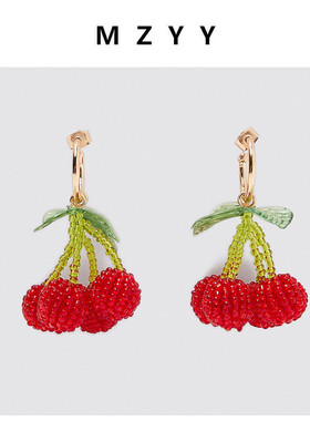 MZYY  夏日见外红色珠珠樱桃小球流苏耳环