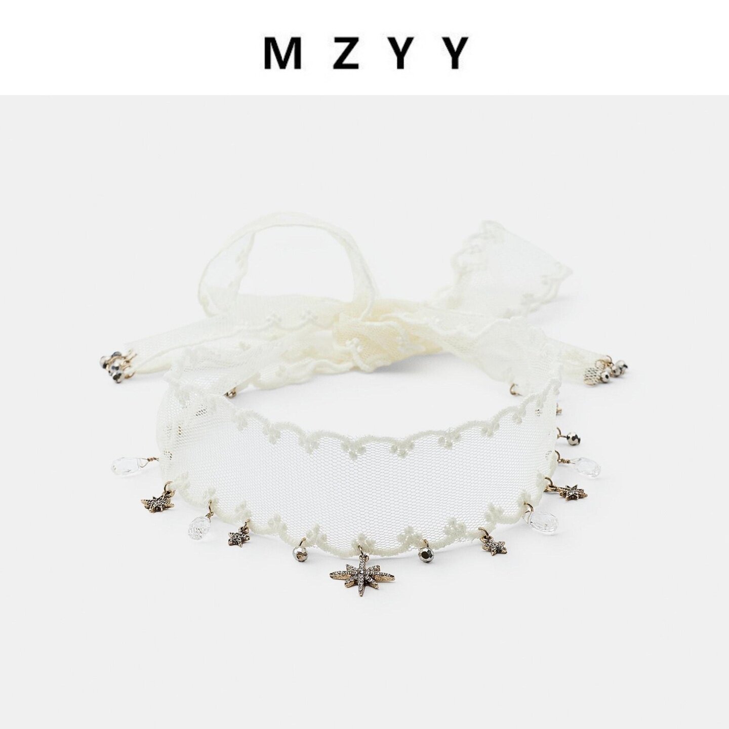 MZYY甜美蕾丝蝴蝶结星坠项链