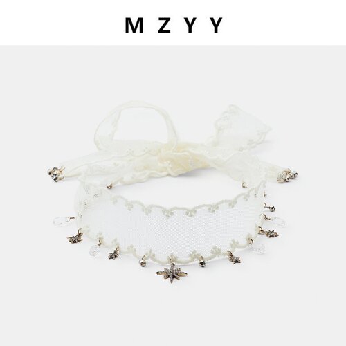 MZYY甜美蕾丝蝴蝶结星坠项链