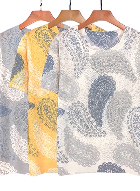 2026夏季女上衣古嘉子短袖天丝亚麻衫针织印花烫钻镂空薄T恤22329