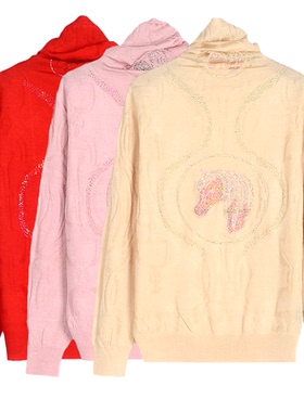 2025秋装新款天丝羊毛衫古嘉子烫钻针织衫纯色暗花薄毛衣GC20565