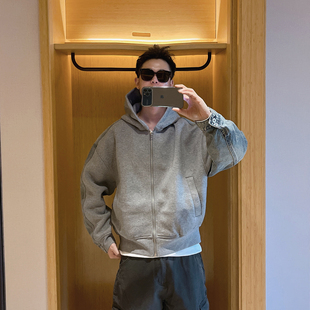 范哲贤 2025冬季新款牛仔拼接连帽卫衣外套内胆可拆卸羽绒服男潮