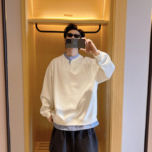 复古假两件拼接圆领卫衣男宽松套头上衣潮牌 新款 范哲贤 2025春季