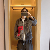 美式 新款 复古潮贴布刺绣人像夹克男撞色牛仔外套 2025春季 范哲贤