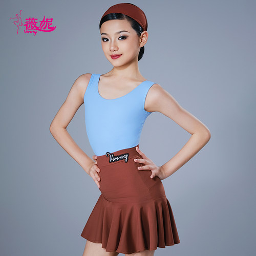 薇妮拉丁舞蹈服少儿2025新款背心上衣分体套装日常训练女童练功服