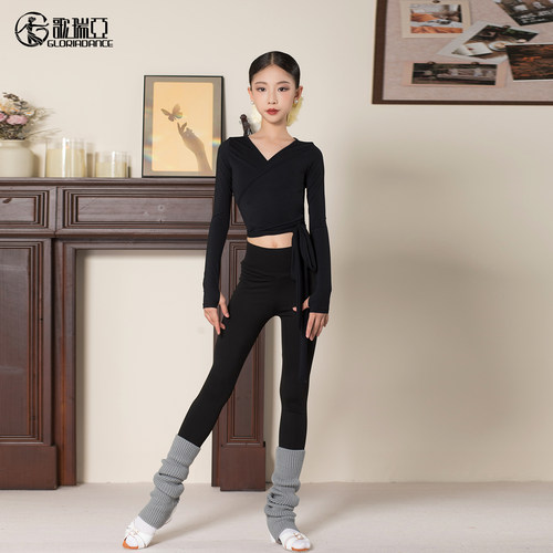 歌瑞亚拉丁舞服2025新款女童练功服长袖系带上衣长裤舞蹈训练套装